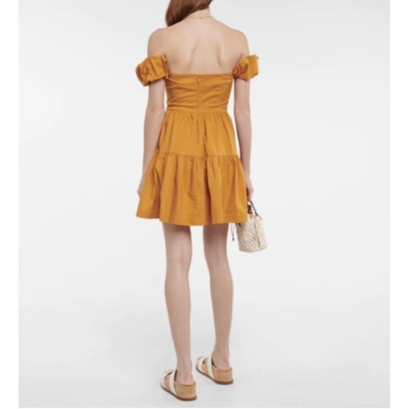 Staud Elio‎ Mini Dress Women’s Size 12 Off Shoulder Coquette Cotton Honey Yellow - Picture 4 of 12